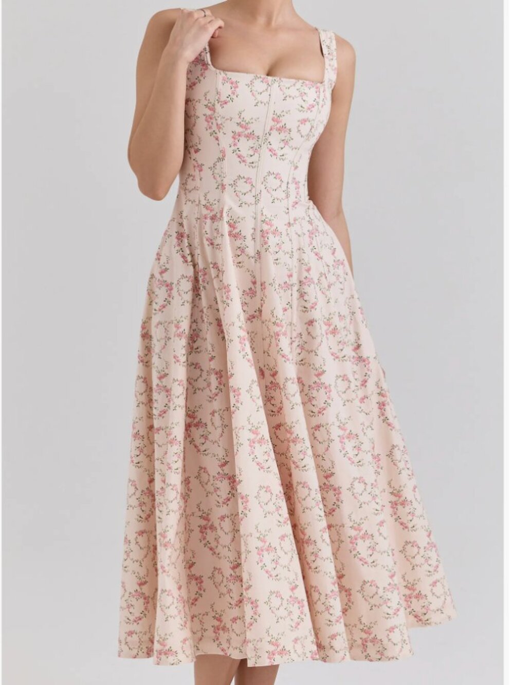 House of CB Mariabella Cream Floral Print Cotton Midi Sun Dress Size Small NWT - Picture 5 of 12